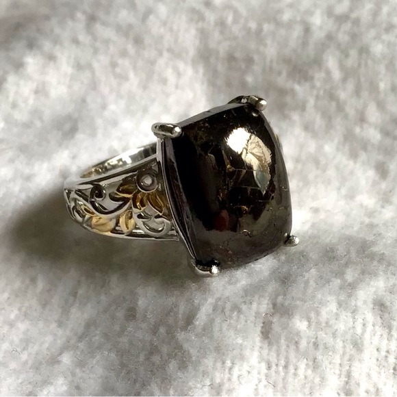 Shungite Ring in Platinum & Gold Over Brass - Picture 3 of 8